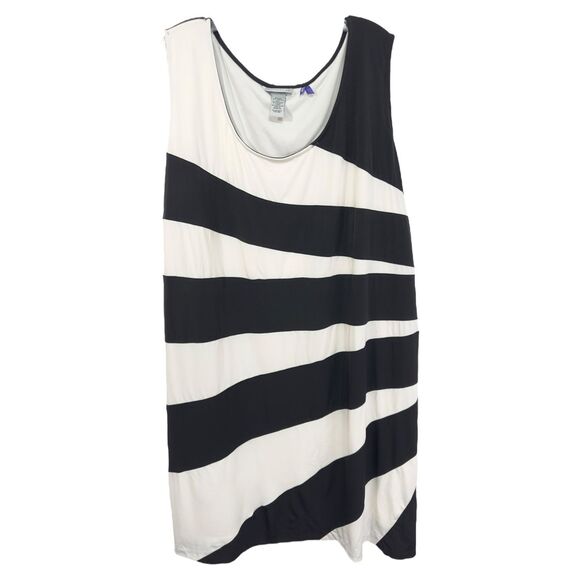 Catherines Plus Sz 26W 28W Dress 3X Black White Midi Shift Stripe Sleeveless 186 - Picture 1 of 6